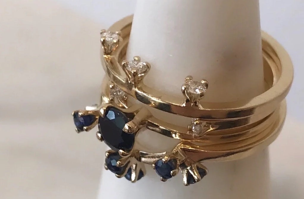 Auram Jewelry by Maura Dolphin Gold, Sapphire, and Diamond Ring Stack